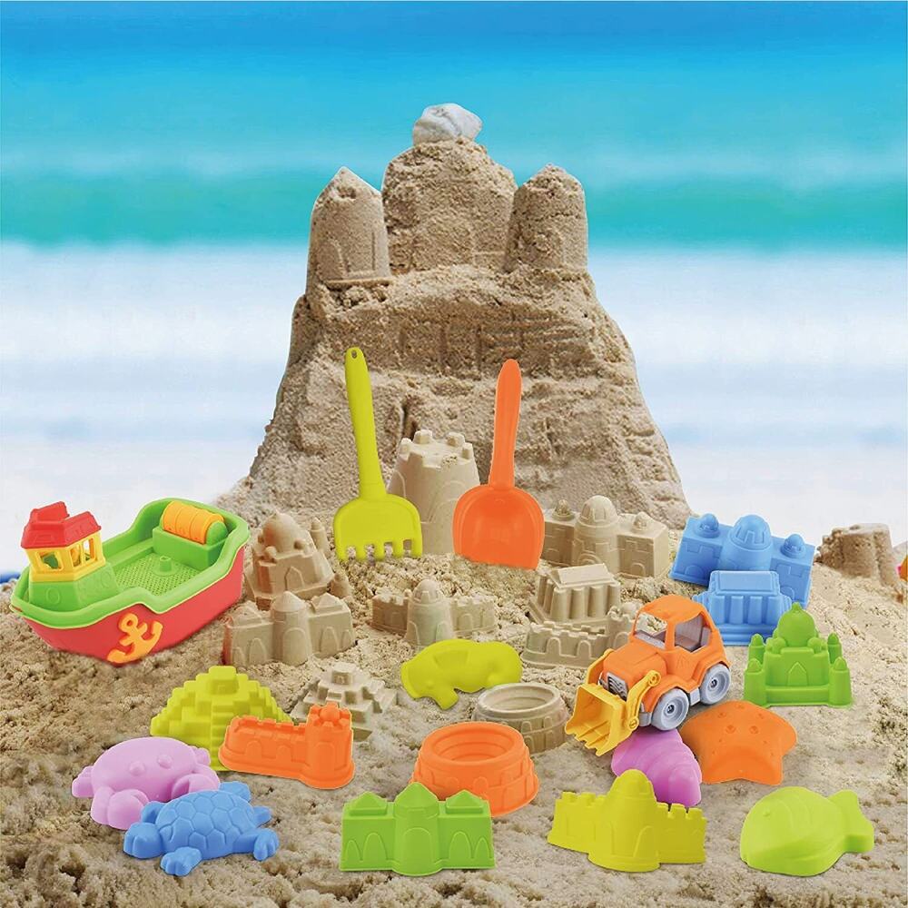 DraMosary 19pcs Beach Sand Toys Set for Kids with Boat Excavator Shovel Tool ...